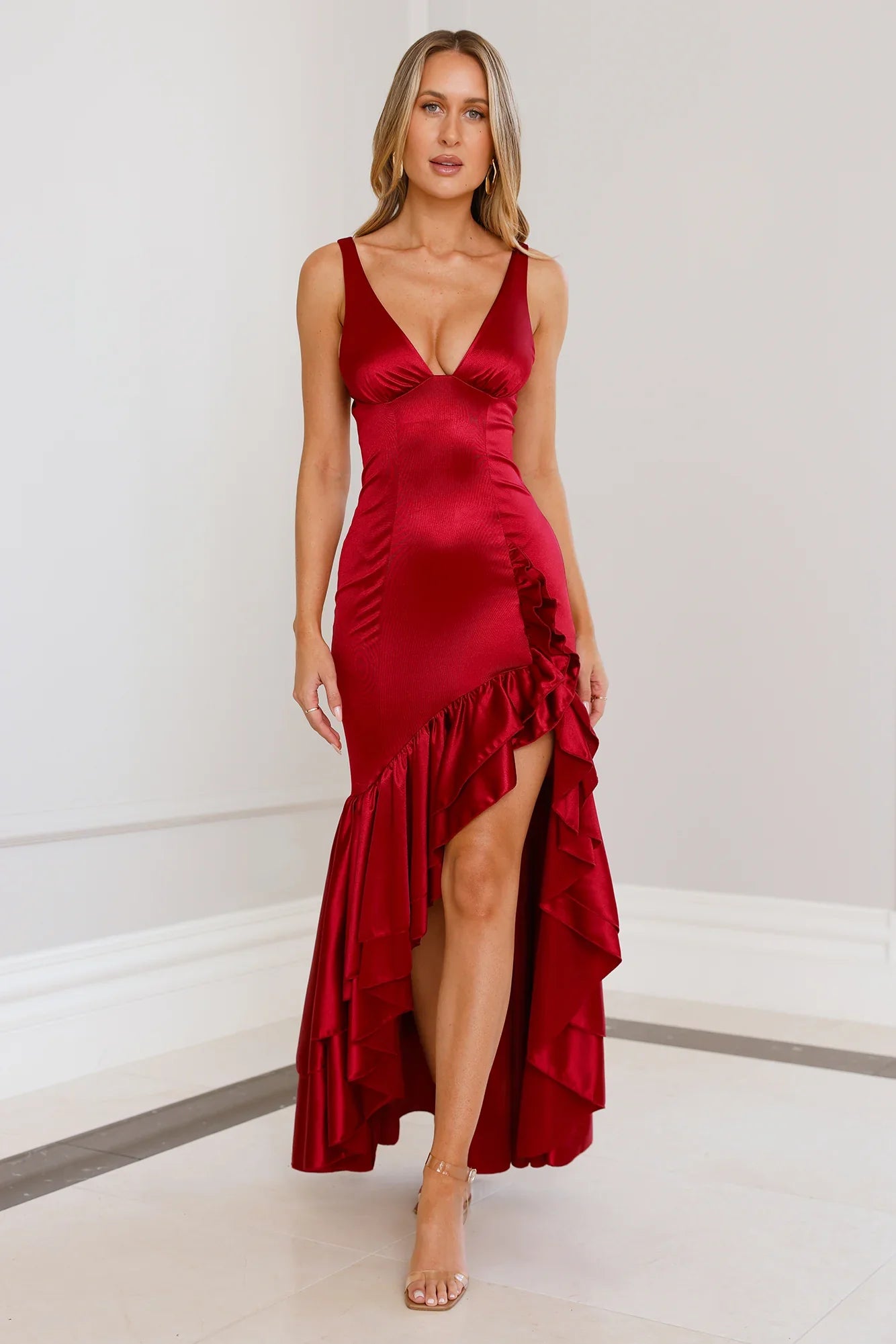 Twilight Luxe Satin Maxi Dress Maroon