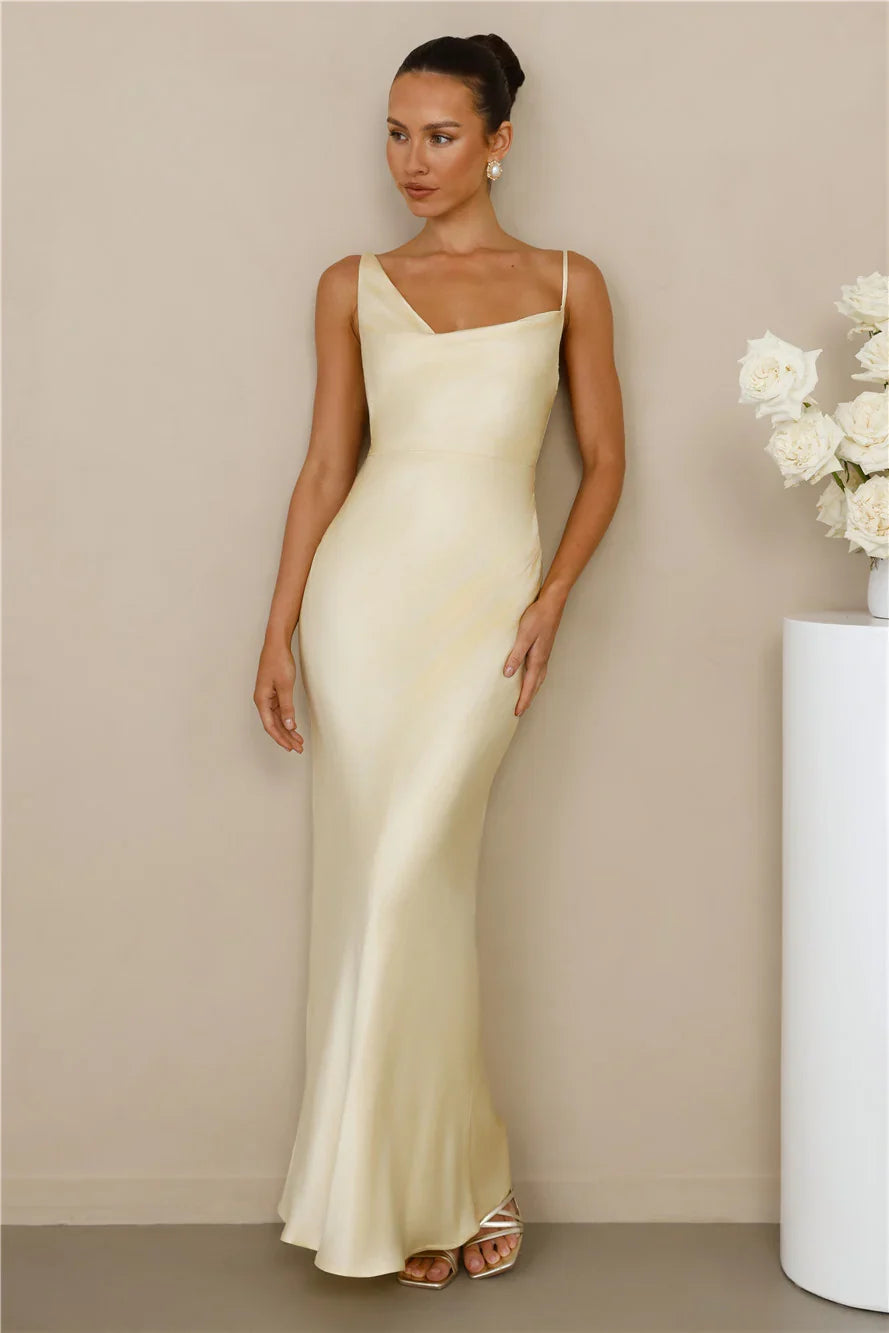 The Madeline Cowl Satin Maxi Dress Yellow